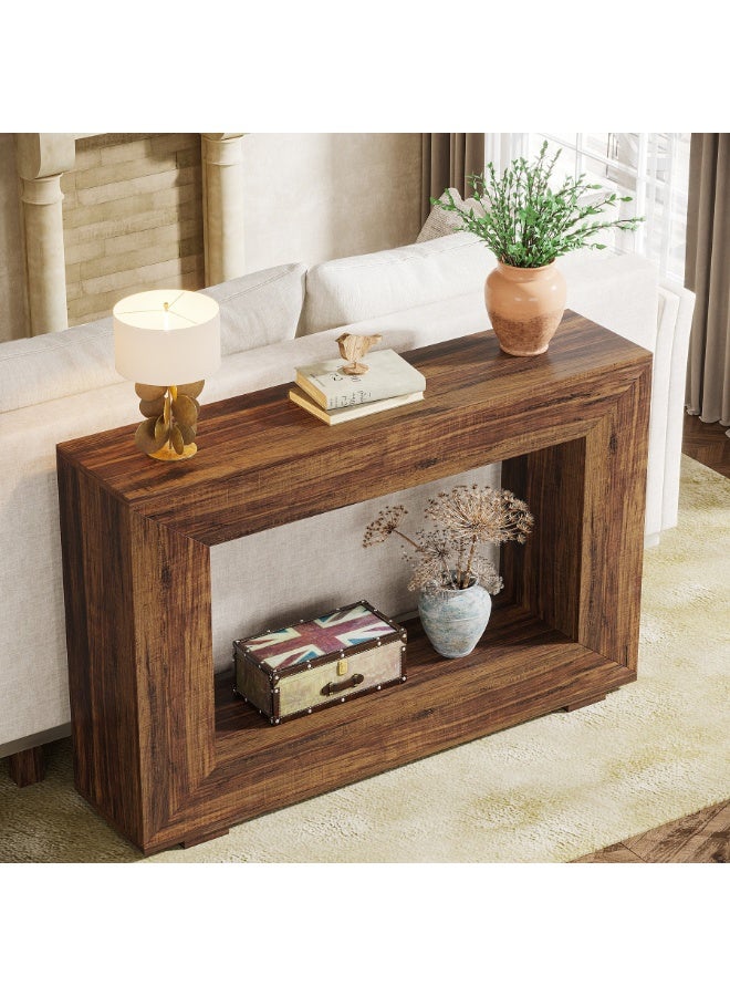 شو وو طاولة كونسول ريفية بطول 120 سم مع مساحة تخزين - طاولة أنيقة للمدخل/الردهة، مثالية لوضعها خلف الأريكة في غرفة المعيشة والمدخل - Image 1