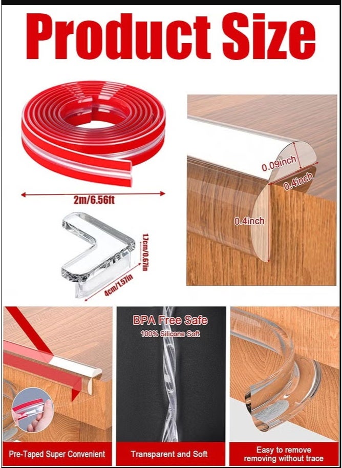 Baby Safe Corner Guard Set, 2M Silicone PVC Pre-Tape Adhesive with 4 Corner Guards for Protecting Cabinet Table Drawers from Sharp Corners - Image 2