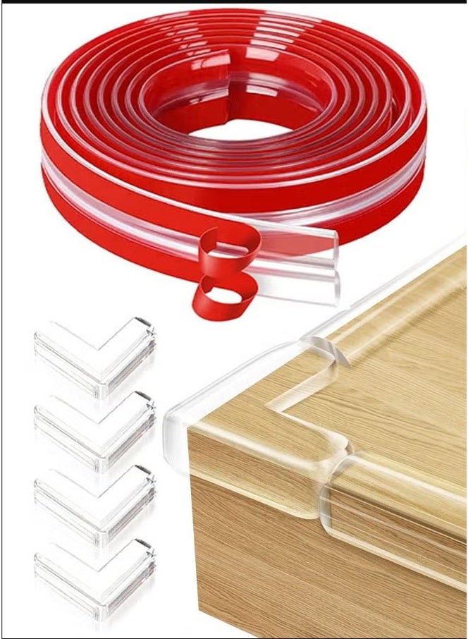 Baby Safe Corner Guard Set, 2M Silicone PVC Pre-Tape Adhesive with 4 Corner Guards for Protecting Cabinet Table Drawers from Sharp Corners - Image 1