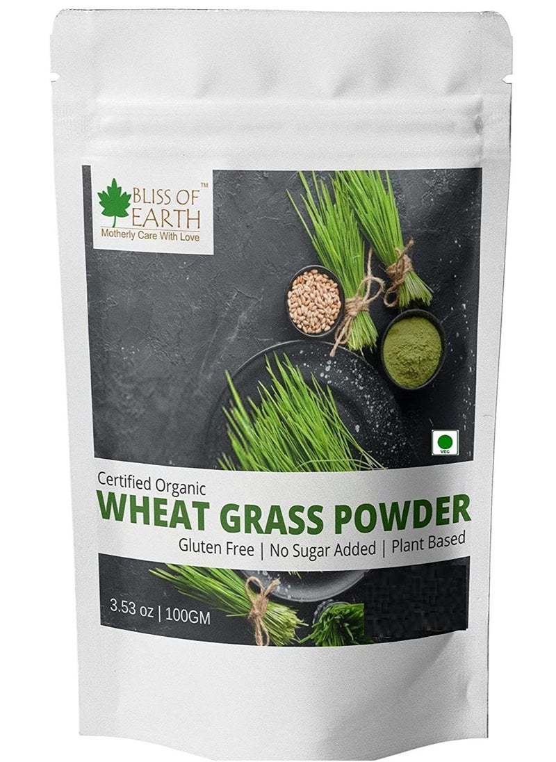 BLISS OF EARTH Organic Wheatgrass Powder 100g Super Food Dietary Supplement 33 Servings Rich in Vit A & B Non GMO Gluten Free  - Image 1