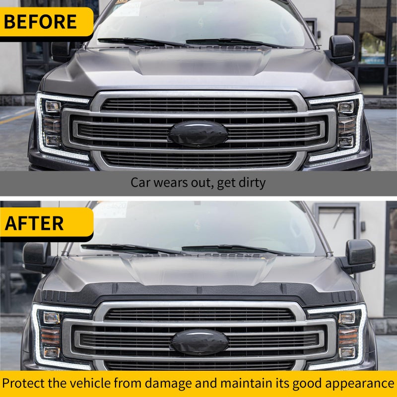 Maxzina واقي غطاء محرك السيارة Maxzina متوافق مع 2015-2020 Ford F150 غطاء محرك السيارة TPE غطاء محرك السيارة منحرف غطاء محرك السيارة لملحقات Ford F-150 2019 - Image 3