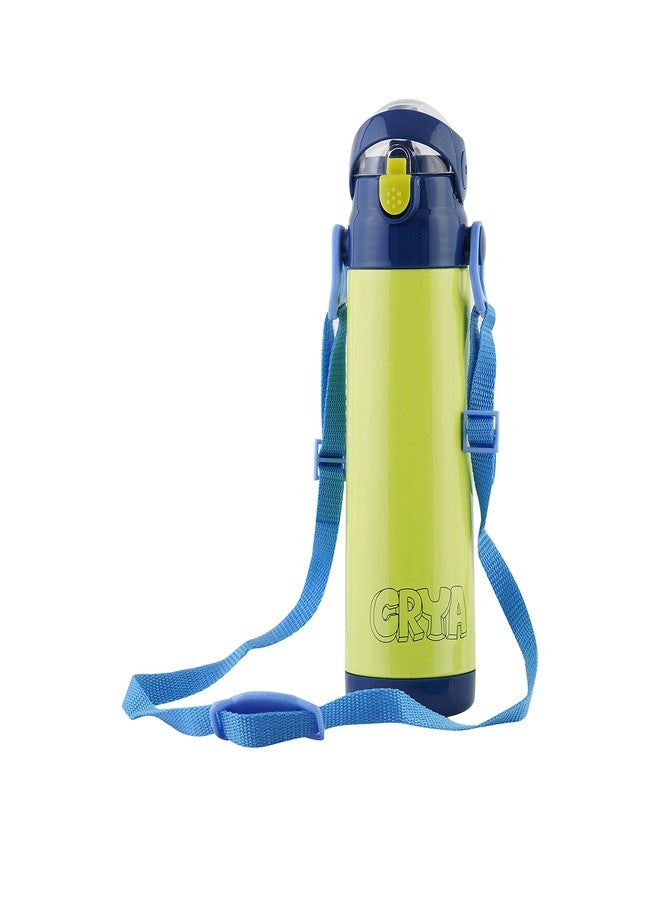 CRYA Kidster Sipper 500ml Stainless Steel Water Bottle for Hot and Cold Beverages for Upto 24 Hours, BPA Free and Leakproof Thermosteel Double Walled Insulated Vacuum Thermos Flask (Neon Green) - Image 1