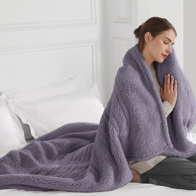 ESTINGO Electric Throw Blanket Heated Blanket Sherpa with 4 Hours Auto Off  5 Heating Levels Washable Heating Throw with Overheat Protection for Home Use Ideal Gift 50x60 Gray Violet