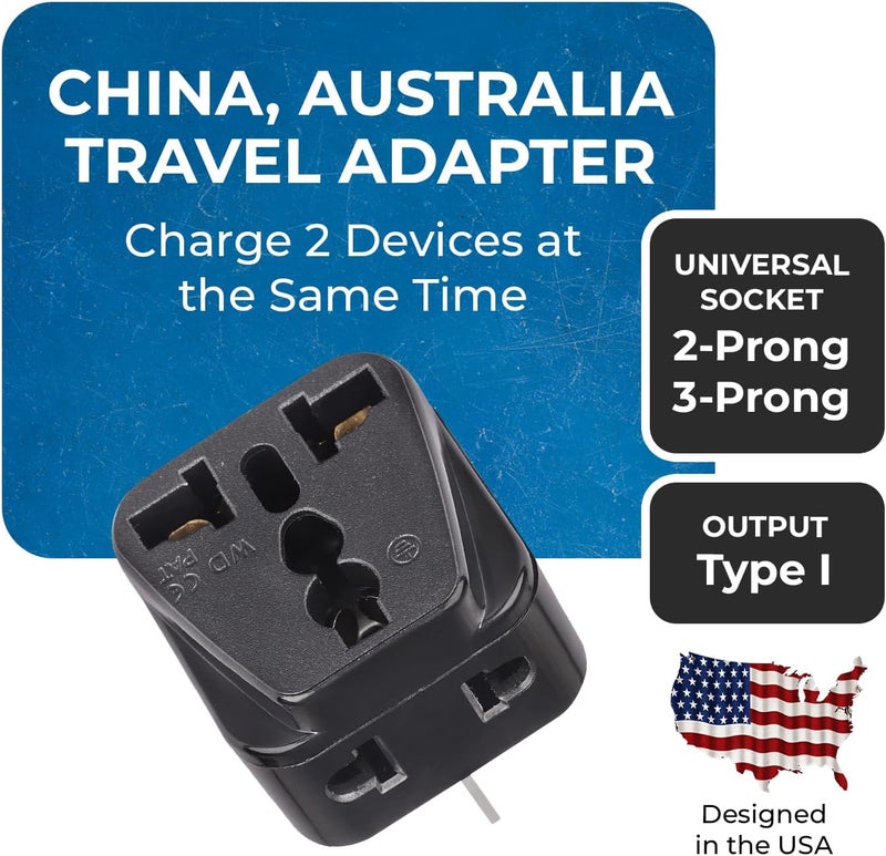 OREI Australia, New Zealand, China Power Plug Adapter, AU Travel Adapter 2 in 1 USA Grounded Outlet Universal Socket - Type I - Fiji, Argentina - 4 Pack - Image 2