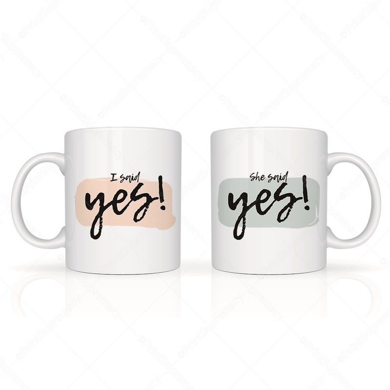 PRINT SUPREMACY I Said and She Said Yes Mug Set 11oz White Ceramic Mug Couples Present for Wedding Bridal Shower Engagement Coffee Mugs for Him Her Fiance Mug Present Present for Just Engaged