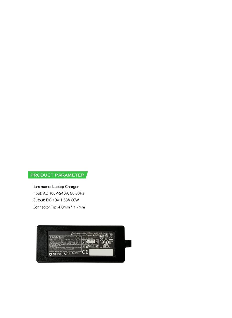 Terabyte - 19V 1.58A 30W PA3743U-1ACA Adapter Power Supply Charger Replacement Compatible for Toshiba Mini NB200 NB205 (4.0 x 1.7 mm) - Image 1