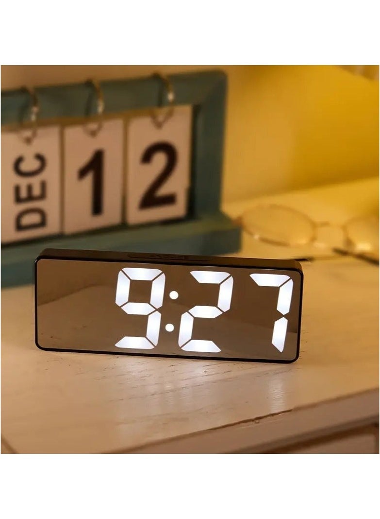 Bukela Modern Led Digital Alarm Clock With Mirror Finish Adjustable Brightness, Temperature Display, Usb Powered Desk Clock For Bedroom Decor , Batteries Not Included Alarm Clocks For Bedrooms（Black） - Image 1