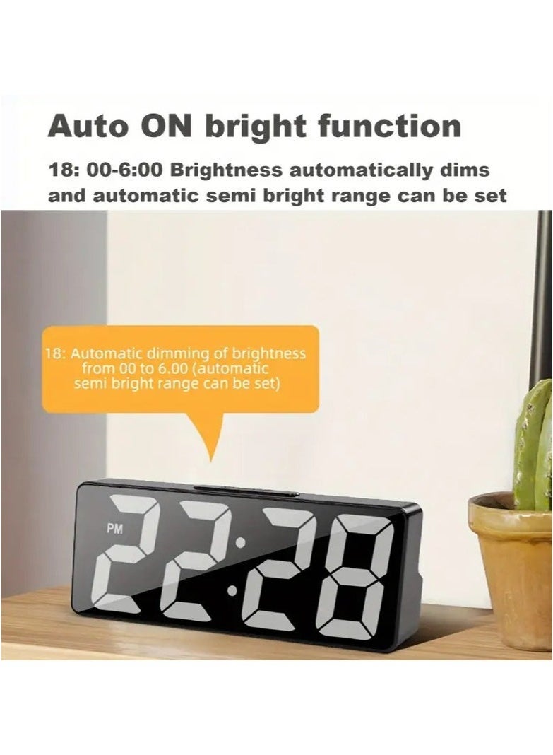 Bukela Modern Led Digital Alarm Clock With Mirror Finish Adjustable Brightness, Temperature Display, Usb Powered Desk Clock For Bedroom Decor , Batteries Not Included Alarm Clocks For Bedrooms（Black） - Image 4