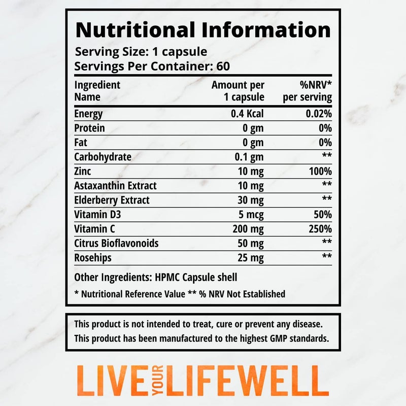 UB Ultimate Blend Immunity with Vitamin C D Zinc and Elderberry Immune Antioxidant Support Boosts Energy Supports Immunity for Healthy Hair Skin Bones 60 Vegan Capsules - Image 3