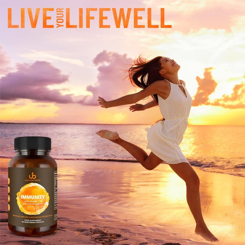 UB Ultimate Blend Immunity with Vitamin C D Zinc and Elderberry Immune Antioxidant Support Boosts Energy Supports Immunity for Healthy Hair Skin Bones 60 Vegan Capsules - Image 5