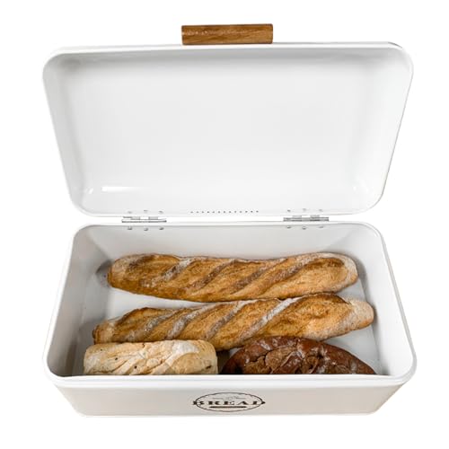 SOTECH Large Bread Box and 3 Pieces with Sugar Tea Coffee Containers Set,Vintage Metal Bread Boxes for Kitchen Counter Extra Large,Farmhouse Kitchen Decor(White Bread Box) - Image 5