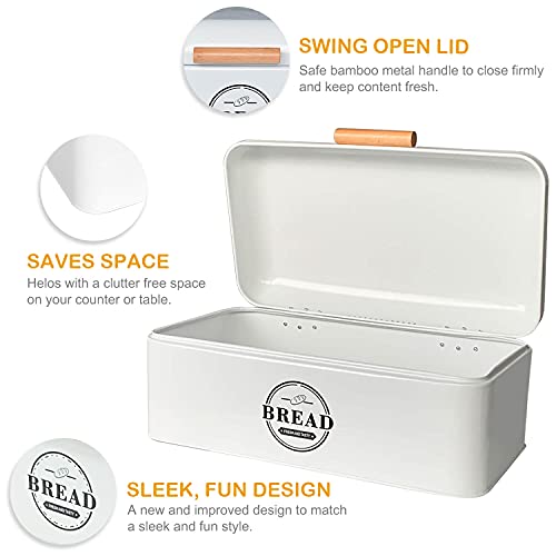 SOTECH Large Bread Box and 3 Pieces with Sugar Tea Coffee Containers Set,Vintage Metal Bread Boxes for Kitchen Counter Extra Large,Farmhouse Kitchen Decor(White Bread Box) - Image 2