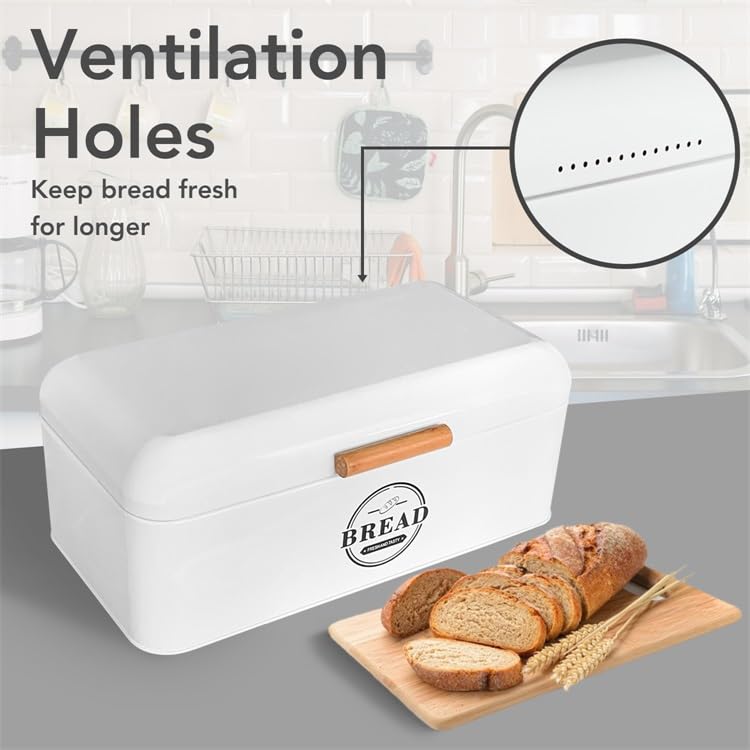 SOTECH Large Bread Box and 3 Pieces with Sugar Tea Coffee Containers Set,Vintage Metal Bread Boxes for Kitchen Counter Extra Large,Farmhouse Kitchen Decor(White Bread Box) - Image 3