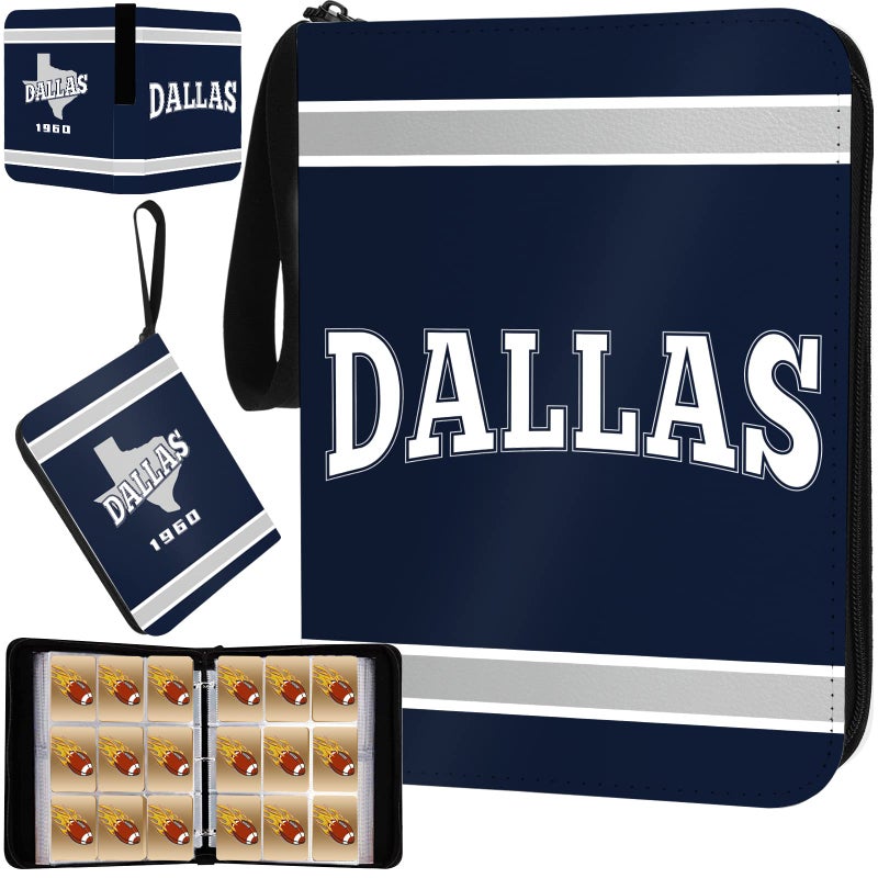 Football Card Binder with Sleeves 900 Pocket Dallas Football Card Holder for Trading Cards Sports Card 3 Ring Binder Folder Collector Album Storage Book Case for Kids Boys Girls Gift Navy