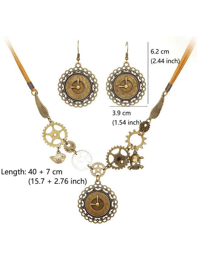 Juland Steampunk Gears Pendant Statement Necklace Vintage Bronze & Silver Watch Clock Clockwork Hand Gear Cog Handmade Kinetic Winged Gear Necklace And Earring Set - Y503 - Image 3
