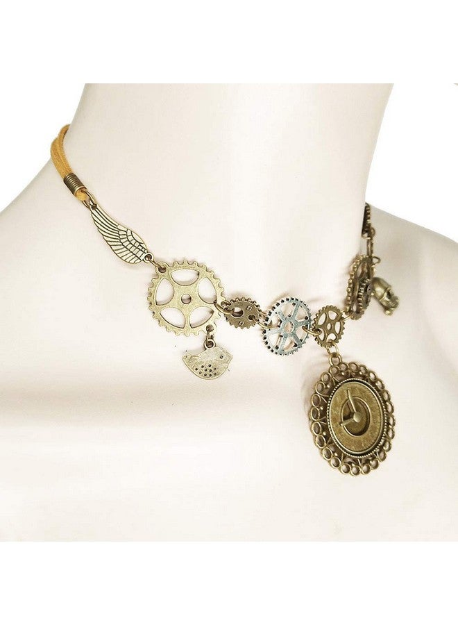 Juland Steampunk Gears Pendant Statement Necklace Vintage Bronze & Silver Watch Clock Clockwork Hand Gear Cog Handmade Kinetic Winged Gear Necklace And Earring Set - Y503 - Image 5