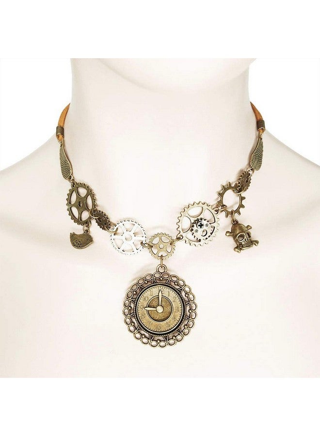 Juland Steampunk Gears Pendant Statement Necklace Vintage Bronze & Silver Watch Clock Clockwork Hand Gear Cog Handmade Kinetic Winged Gear Necklace And Earring Set - Y503 - Image 2