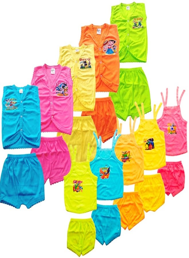 Fassify® New Born Baby Boy & Girls Stylish Trendy Top/TShirt and Shorts Dress set with front button open. Pack of 10pc combo set (0-6 Months)(Multicolor) - Image 1