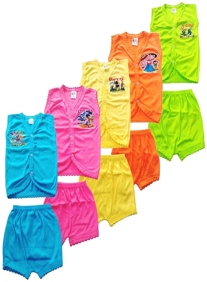 Fassify® New Born Baby Boy & Girls Stylish Trendy Top/TShirt and Shorts Dress set with front button open. Pack of 10pc combo set (0-6 Months)(Multicolor) - Image 2