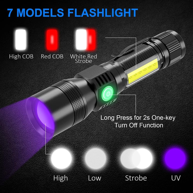 PROTON UV Flashlight Black Light, 3 in 1 Super Bright Small Rechargeable Flashlights 3000 High Lumens, Waterproof Magnetic LED Flashlight, 7 Modes Pocket Flash Light (2 Pack Uv Flashlight) - Image 2