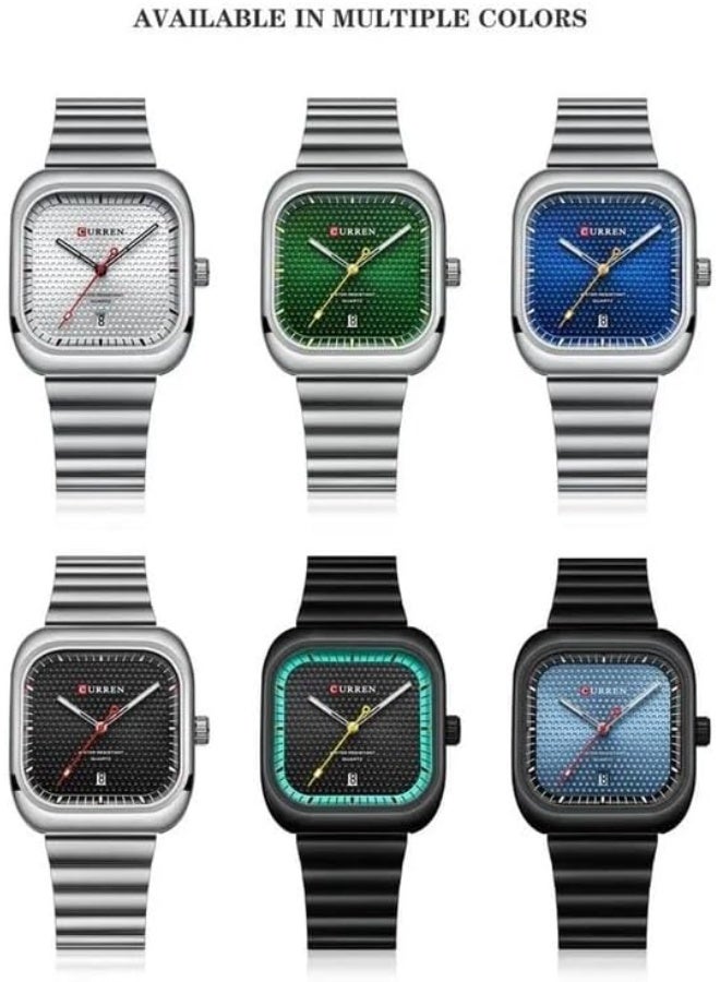 كارين ساعة رجالية كاجوال كوريين 8460 بميناء مربع وسوار فولاذي حركة كوارتز يابانية - Image 4