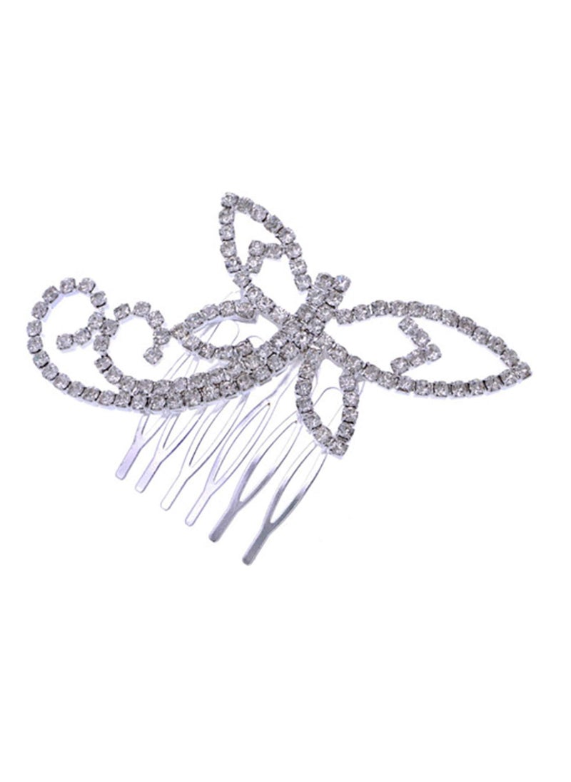 Alilang ALILANG Womens Silver Tone Clear Rhinestones Bridal Dragonfly Head Piece Hair Comb Clip 