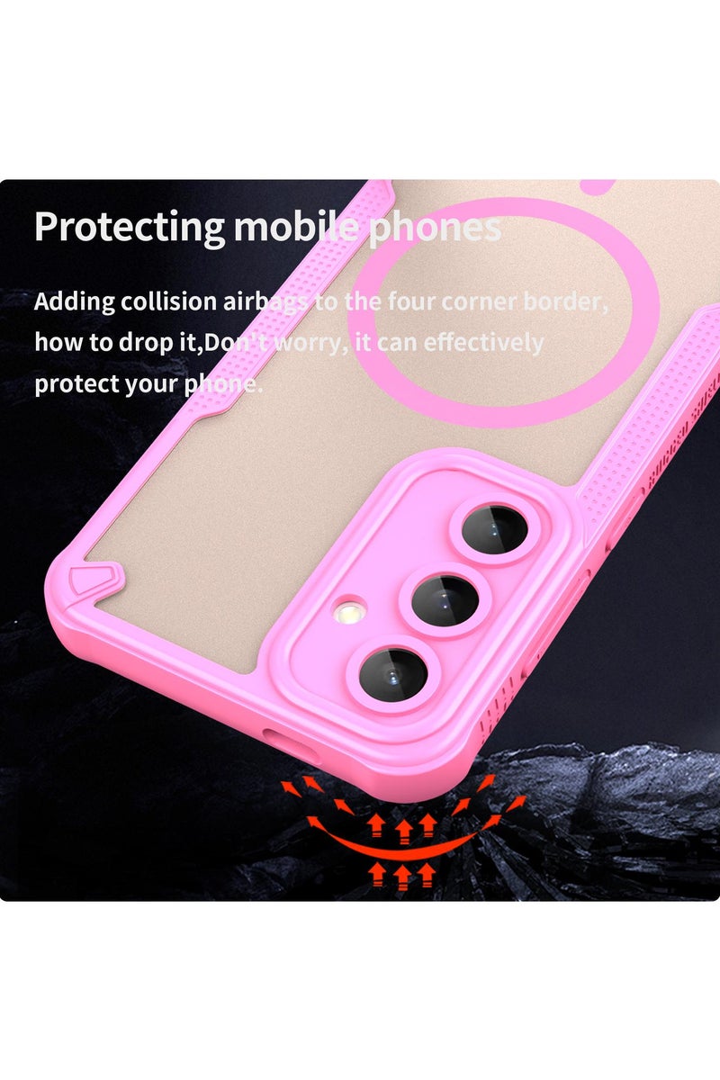 Cover For Samsung Galaxy S24 FE Armor Glaze MagSafe Magnetic Phone Case Raised edges around the screen and camera lens help prevent scratches - Pink - Image 3