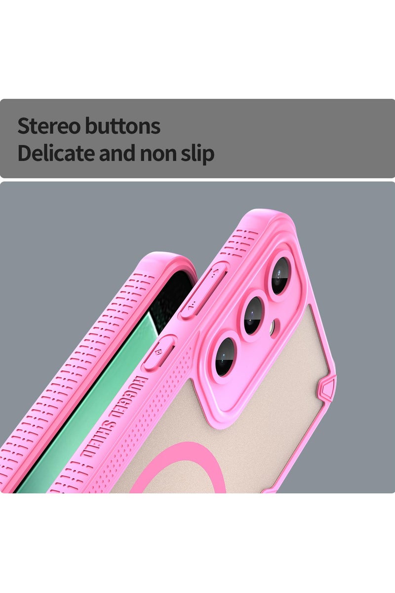 Cover For Samsung Galaxy S24 FE Armor Glaze MagSafe Magnetic Phone Case Raised edges around the screen and camera lens help prevent scratches - Pink - Image 5