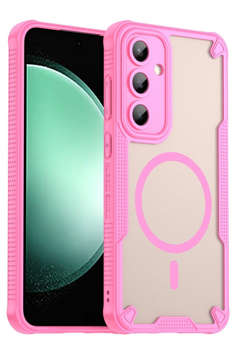 Cover For Samsung Galaxy S24 FE Armor Glaze MagSafe Magnetic Phone Case Raised edges around the screen and camera lens help prevent scratches - Pink - Image 1