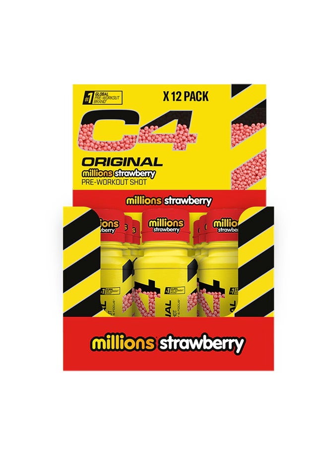 C4  Cellucor Cellucor C4 Orginal Pre Wrokout Shot 60ml Millions Strawberry Flavor Pack of 12 - Image 1