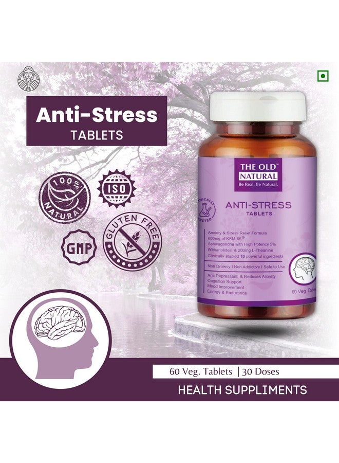 The Old Natural The Old Natural Anti Stress Tablets - Ashwagandha Ksm 66 Extract, L-Theanine, Brahmi, Chamomile Combination For Relieving Stress, - 60 Veg. Capsules (Pack of 1) (Pack of 1)  - Image 2