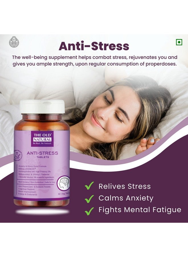The Old Natural The Old Natural Anti Stress Tablets - Ashwagandha Ksm 66 Extract, L-Theanine, Brahmi, Chamomile Combination For Relieving Stress, - 60 Veg. Capsules (Pack of 1) (Pack of 1)  - Image 3
