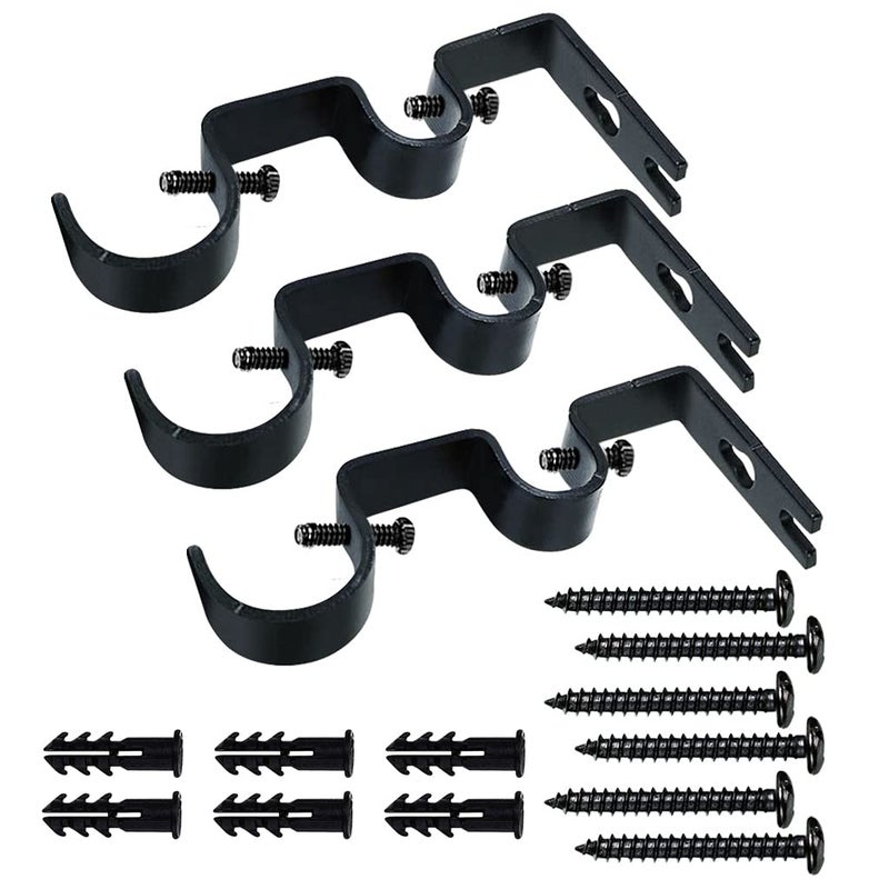TLBTEK 3Pack Black Wall Mount Curtain Rod Brackets Adjustable Heavy Duty Drapery Holders for Window Bedroom