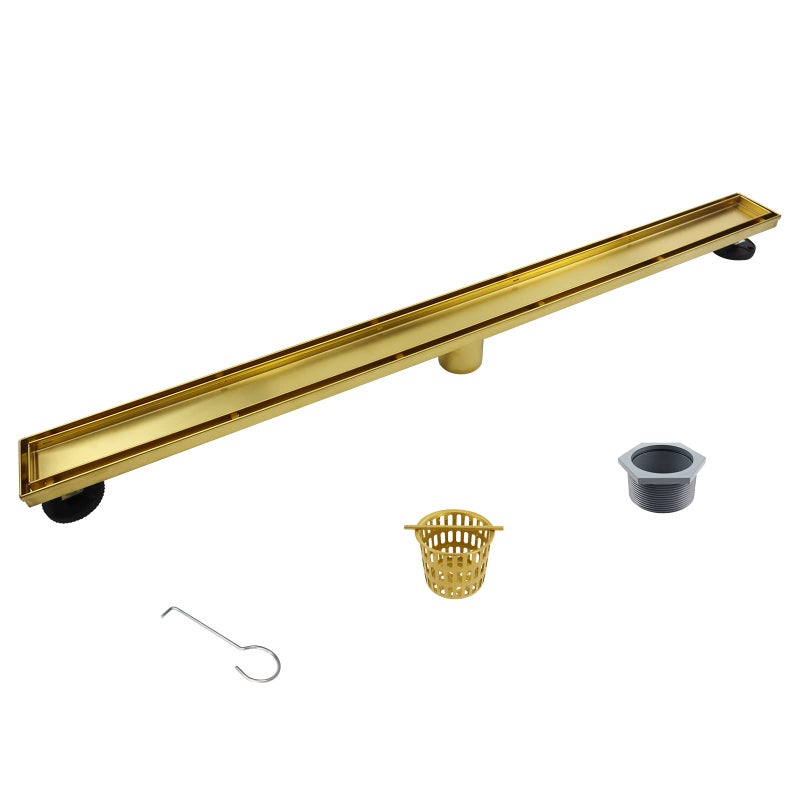 Bernkot Linear Shower Drain 36 Brushed Gold Floor Drain with Tiled Insert Grate  Hair Strainer 304 Stainless Steel Bathroom 2in1 Tiled in Drain CUPC Certified Brushed Gold 36