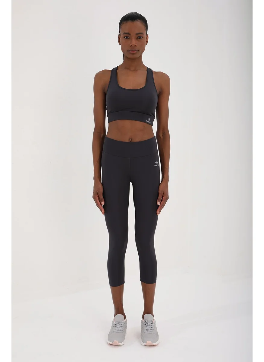 Tommy Life Anthracite High Waist Slim Fit Women's Leggings Set with Cross Back Detail - 95283