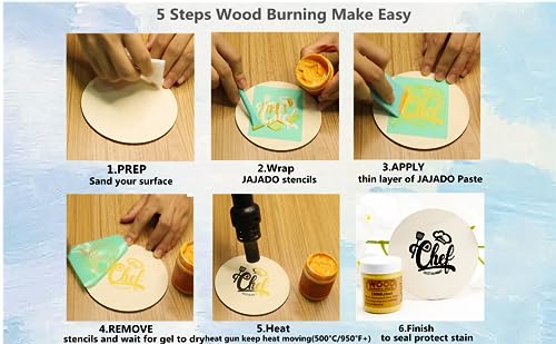 JAJADO Wood Burning Paste and Mini Squeegee, 4 OZ Wood Burning Gel for Wood Slices, Canvas, Denim, Craft Woodboard, Heat Activated Wood Burning Stencil Paste for DIY Home Decor Art Crafts - Image 4