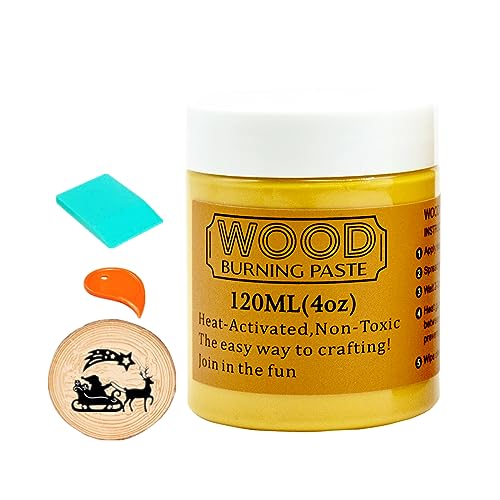 JAJADO Wood Burning Paste and Mini Squeegee, 4 OZ Wood Burning Gel for Wood Slices, Canvas, Denim, Craft Woodboard, Heat Activated Wood Burning Stencil Paste for DIY Home Decor Art Crafts - Image 1