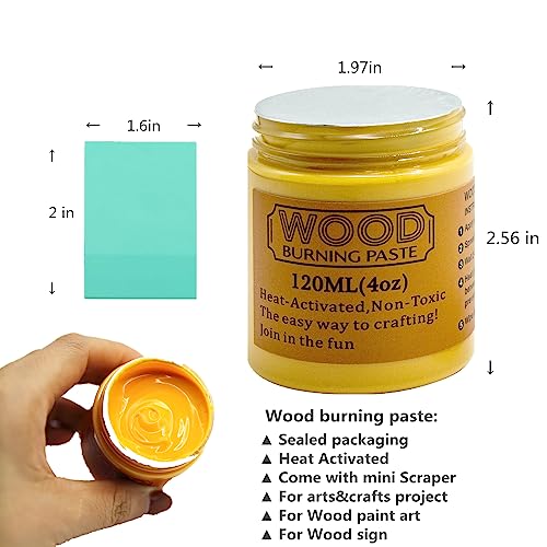 JAJADO Wood Burning Paste and Mini Squeegee, 4 OZ Wood Burning Gel for Wood Slices, Canvas, Denim, Craft Woodboard, Heat Activated Wood Burning Stencil Paste for DIY Home Decor Art Crafts - Image 3