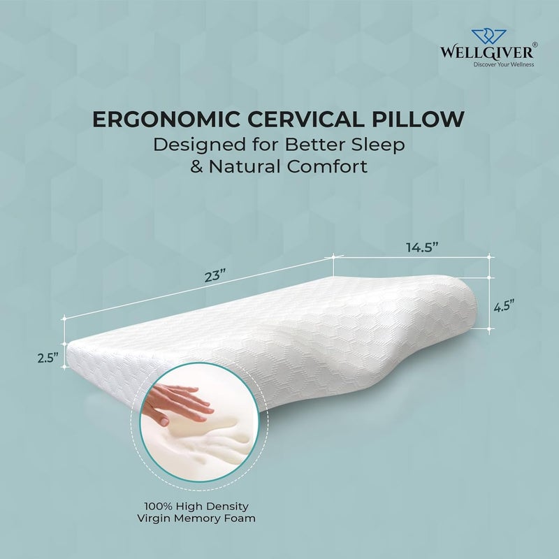 WELLGIVER WELLGIVER Cervical Memory Foam Pillow for Neck Pain 2 Year Warranty 23 x 145 x 45 Inch King Orthopedic Pillow Spondylitis Neck Shoulder Pain Washable Jacquard White Cover Pack of 1 - Image 2