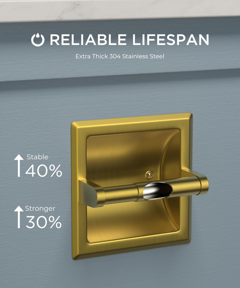 FORIOUS Recessed Toilet Paper Holder, Stainless Steel Durable Tissue Roll Holder Wall Mount for Bathroom Space Saving Design with Mounting Bracket, in Wall Toilet Paper Dispenser Insert, Gold - Image 4