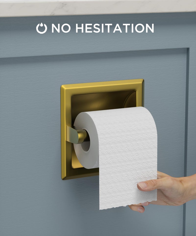 FORIOUS Recessed Toilet Paper Holder, Stainless Steel Durable Tissue Roll Holder Wall Mount for Bathroom Space Saving Design with Mounting Bracket, in Wall Toilet Paper Dispenser Insert, Gold - Image 2