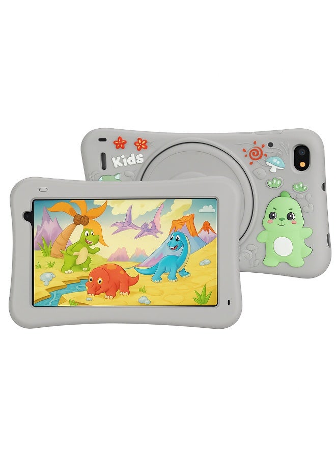 Modio M796 Kids Tablet – 7 Inch HD Display, Android 13, 6GB RAM + 256GB Storage, 4000mAh Battery, Dual Camera, Single SIM, Cartoon Silicone Case (Gray)