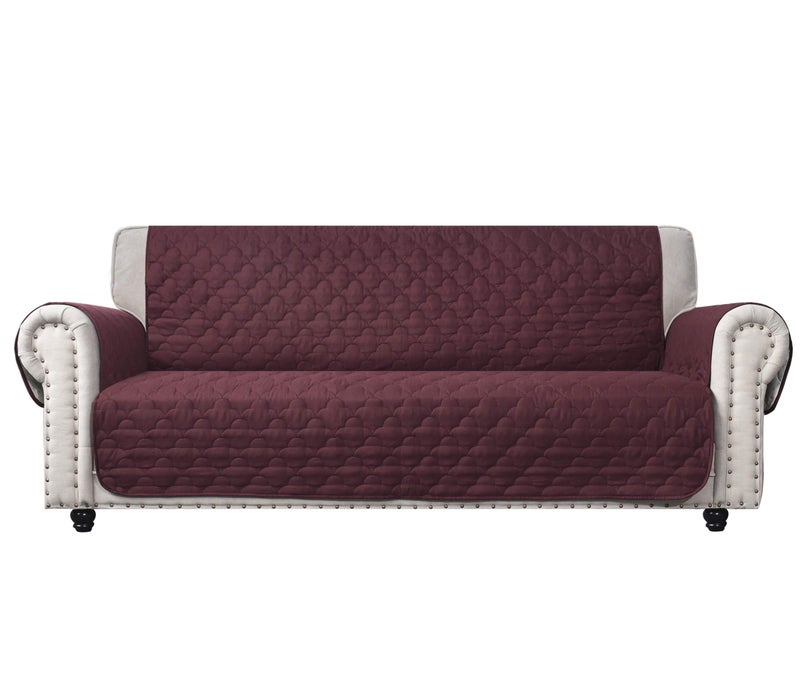 CHHKON 100% Waterproof Sofa Cover Burgundy Quilted Furniture Protector Sofa Slipcover with Side Pockets for Children, Pets for Leather Couch (Burgundy, 78'') - Image 1