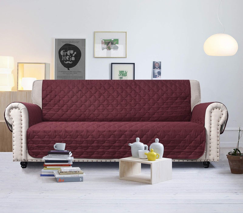 CHHKON 100% Waterproof Sofa Cover Burgundy Quilted Furniture Protector Sofa Slipcover with Side Pockets for Children, Pets for Leather Couch (Burgundy, 78'') - Image 3