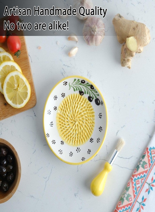 EVANILIFE Ceramic Garlic Grater Plate - Handmade Garlic Grater - 4 Pcs Garlic Press - Natural Garlic Grinder - Decorative Garlic Mincer, Dishwasher Safe Ginger, Garlic, Cheese Grater, Hand Grate (Honey Yellow) - Image 3