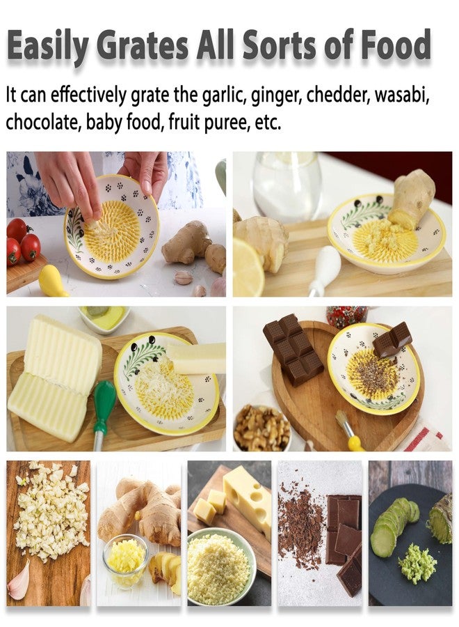 EVANILIFE Ceramic Garlic Grater Plate - Handmade Garlic Grater - 4 Pcs Garlic Press - Natural Garlic Grinder - Decorative Garlic Mincer, Dishwasher Safe Ginger, Garlic, Cheese Grater, Hand Grate (Honey Yellow) - Image 4