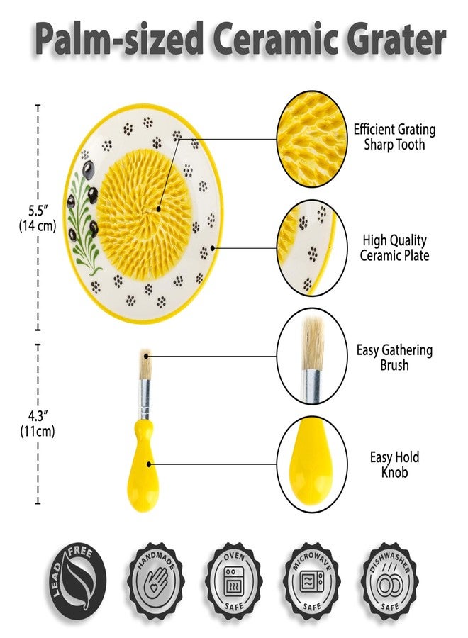EVANILIFE Ceramic Garlic Grater Plate - Handmade Garlic Grater - 4 Pcs Garlic Press - Natural Garlic Grinder - Decorative Garlic Mincer, Dishwasher Safe Ginger, Garlic, Cheese Grater, Hand Grate (Honey Yellow) - Image 2