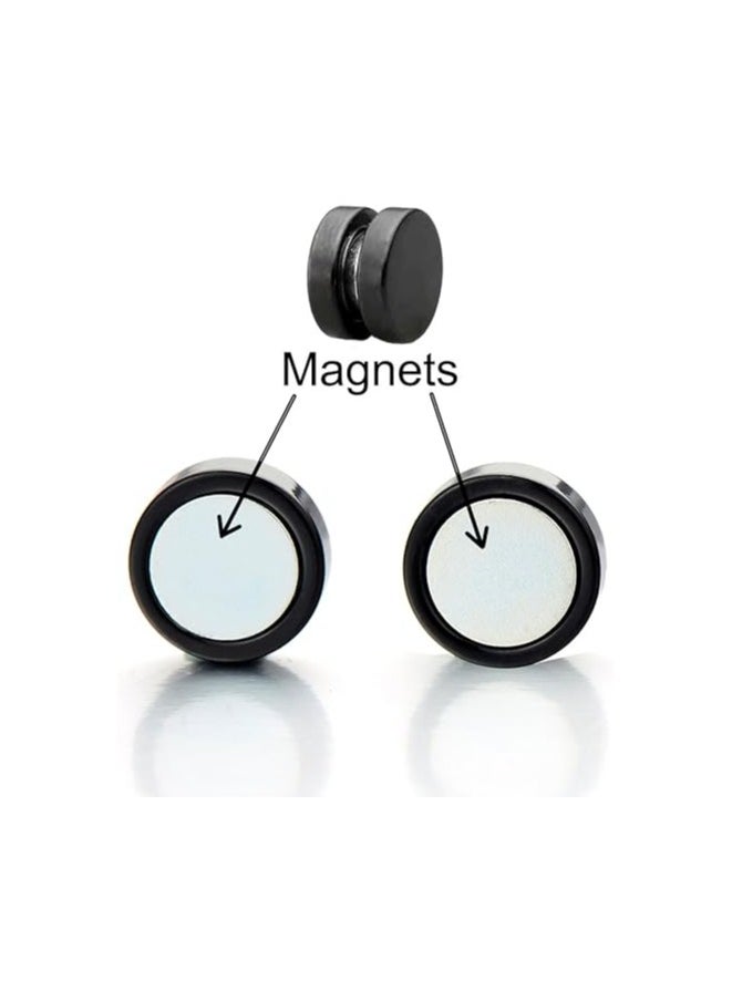 Bluelans 2pcs Magnetic Black Circle Stud Earrings for Men Women, Non-Piercing Clip On Cheater Fake Ear Gauges  - Image 3