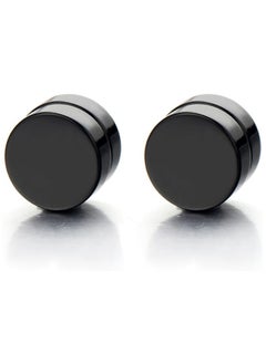 Bluelans 2pcs Magnetic Black Circle Stud Earrings for Men Women, Non-Piercing Clip On Cheater Fake Ear Gauges  - Image 2