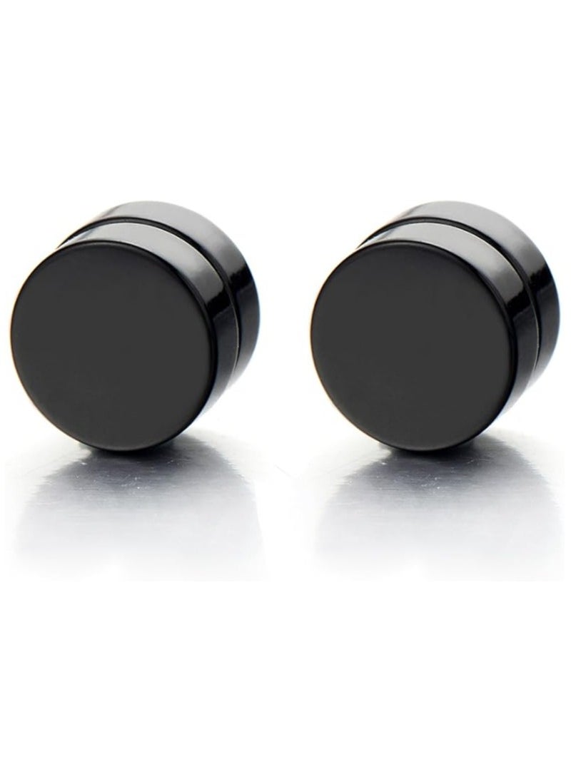 Bluelans 2pcs Magnetic Black Circle Stud Earrings for Men Women, Non-Piercing Clip On Cheater Fake Ear Gauges  - Image 2
